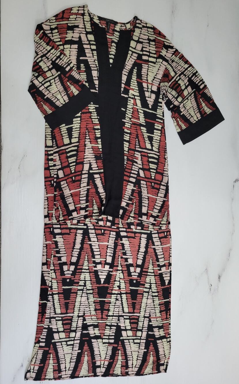 BCBGMAXAZRIA Abstract Chevron High-Low Maxi Dress Kaftan XS/S